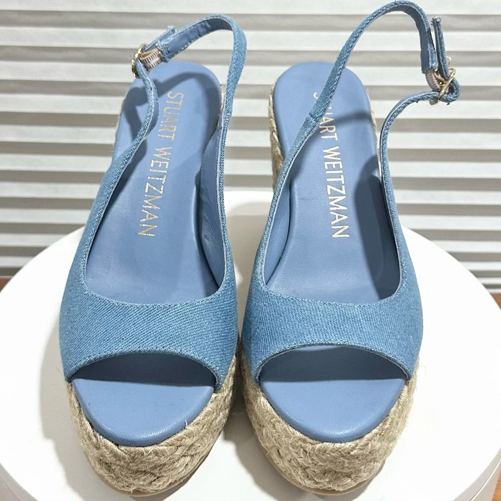 🌹STUART WEITZMAN🌹 Peep Toe Espadrille Wedge Sandals Size: 8B